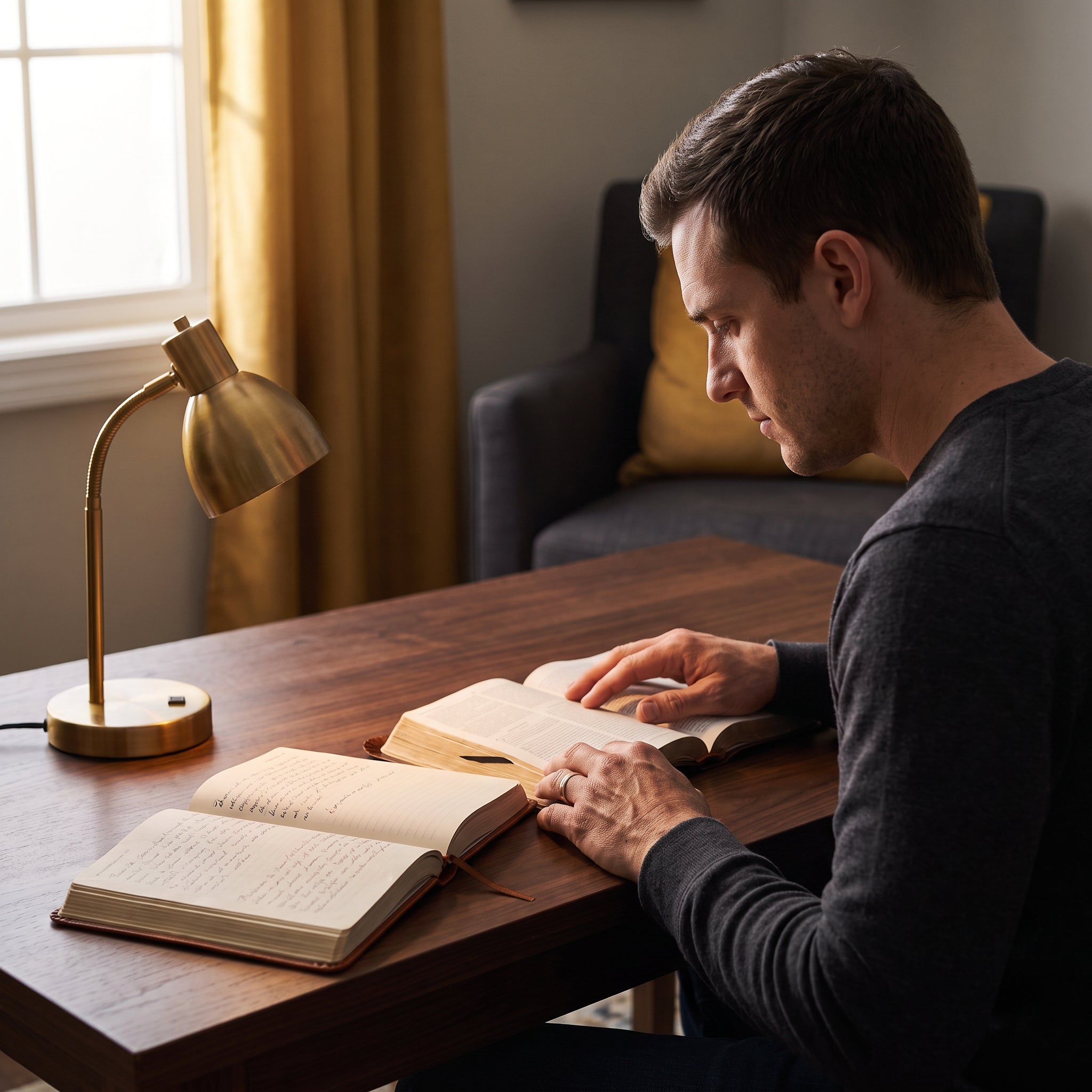 SAFGRAREW Believer reading Scripture with focus