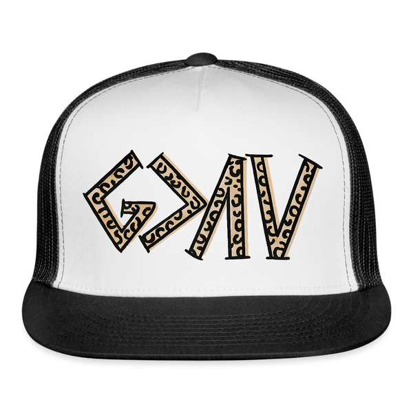 God Is Greater Than The Highs & Lows Trucker Hat - white/black
