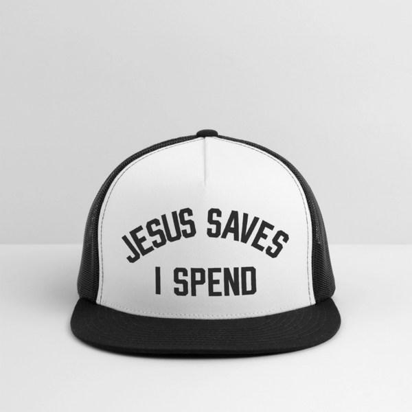 Jesus Saves I Spend Trucker Hat - white/black