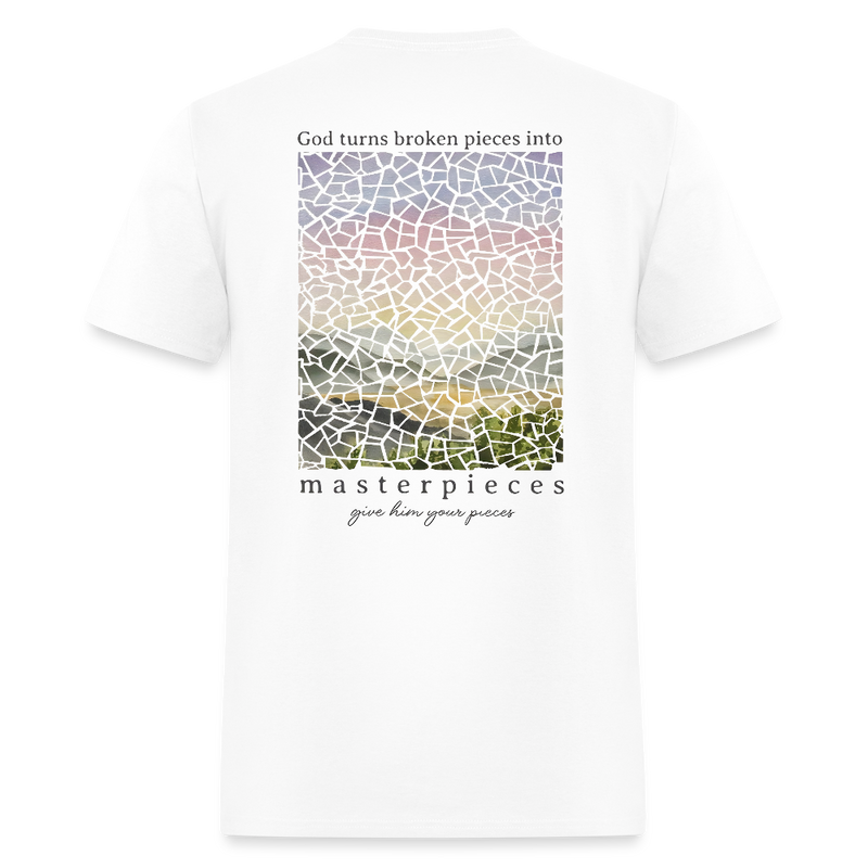 God Turns Broken Pieces Into Masterpieces Bright T Shirt - white