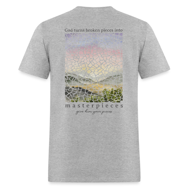 God Turns Broken Pieces Into Masterpieces Bright T Shirt - heather gray
