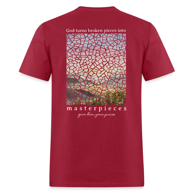 God Turns Broken Pieces Into Masterpieces Dark T Shirt - dark red