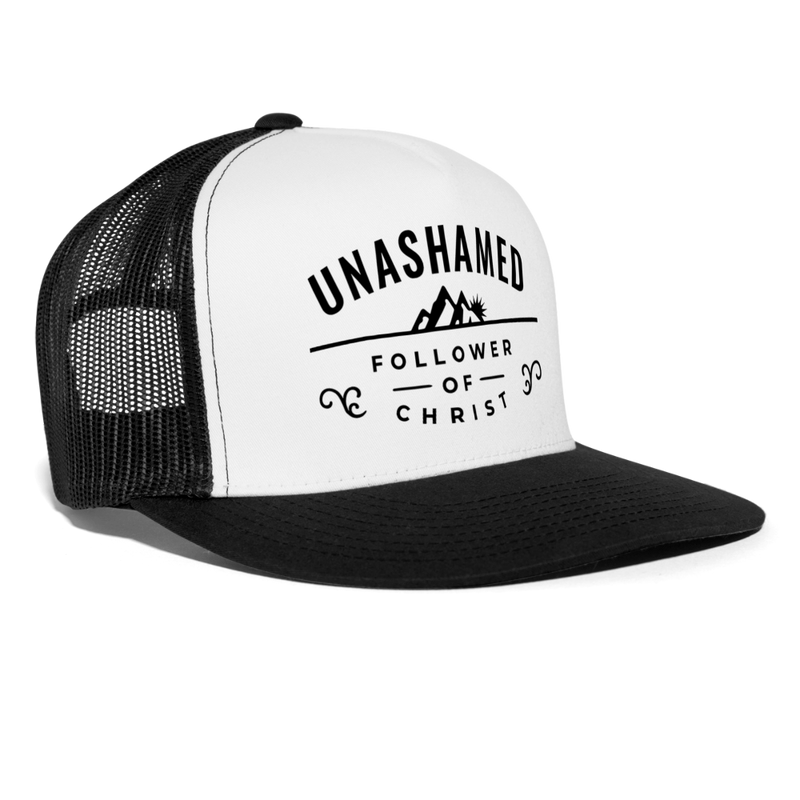 Unashamed Follower of Christ Trucker Hat - white/black