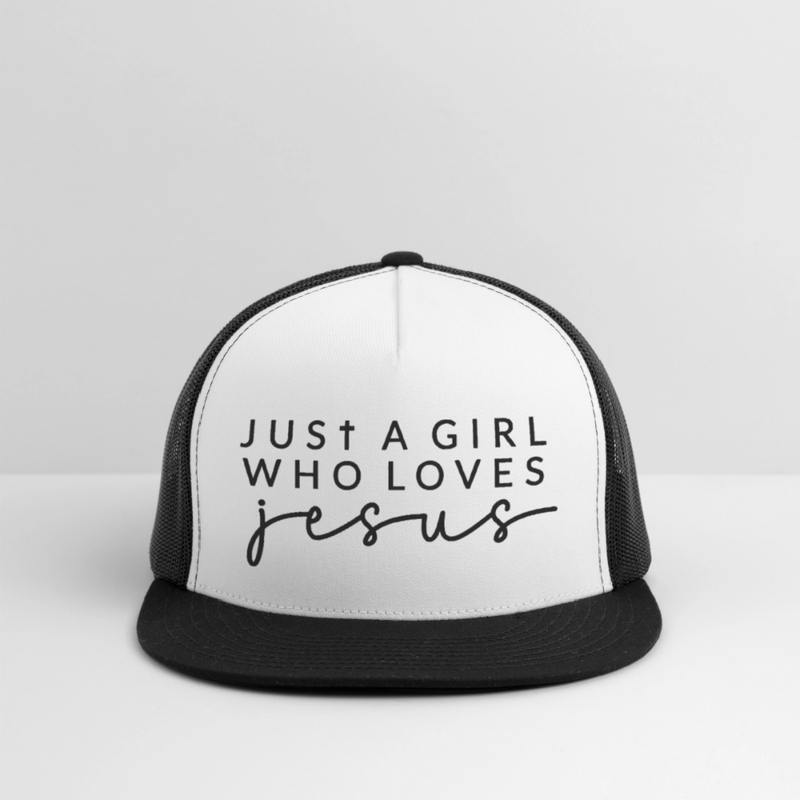 Just a Girl Who Loves Jesus Trucker Hat - white/black