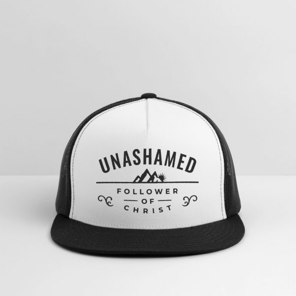 Unashamed Follower of Christ Trucker Hat - white/black