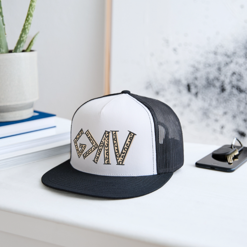 God Is Greater Than The Highs & Lows Trucker Hat - white/black