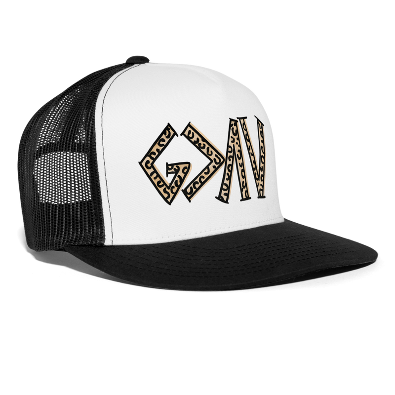 God Is Greater Than The Highs & Lows Trucker Hat - white/black