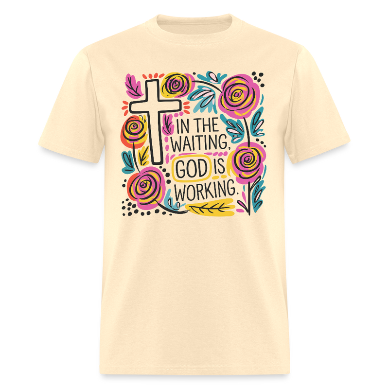 Boho Floral Christian God is Working T Shirt - natural