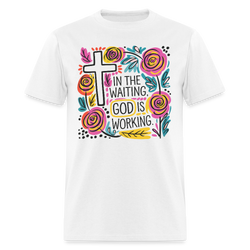 Boho Floral Christian God is Working T Shirt - white