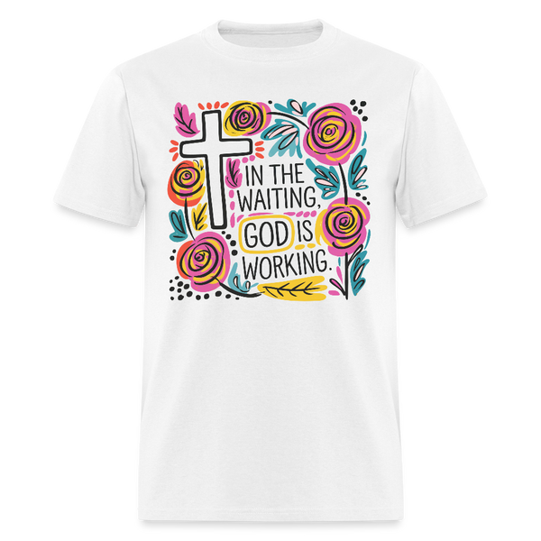 Boho Floral Christian God is Working T Shirt - white