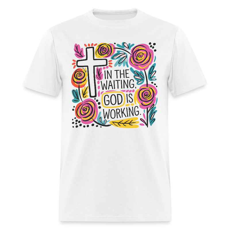 Boho Floral Christian God is Working T Shirt - white
