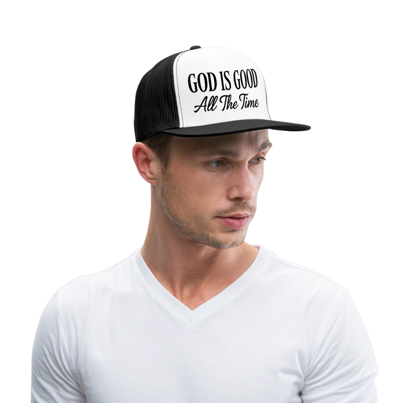 God Is Good All The Time Trucker Hat - white/black