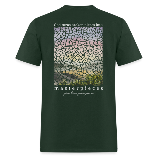 God Turns Broken Pieces Into Masterpieces Dark T Shirt - forest green