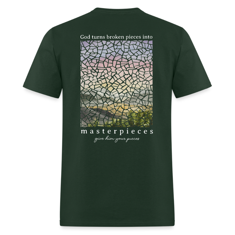 God Turns Broken Pieces Into Masterpieces Dark T Shirt - forest green