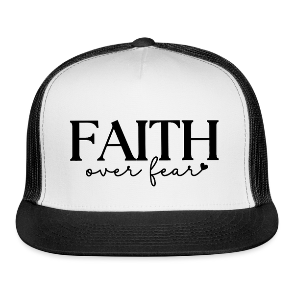 Faith Over Fear Christian Trucker Hat - white/black