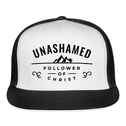 Unashamed Follower of Christ Trucker Hat - white/black