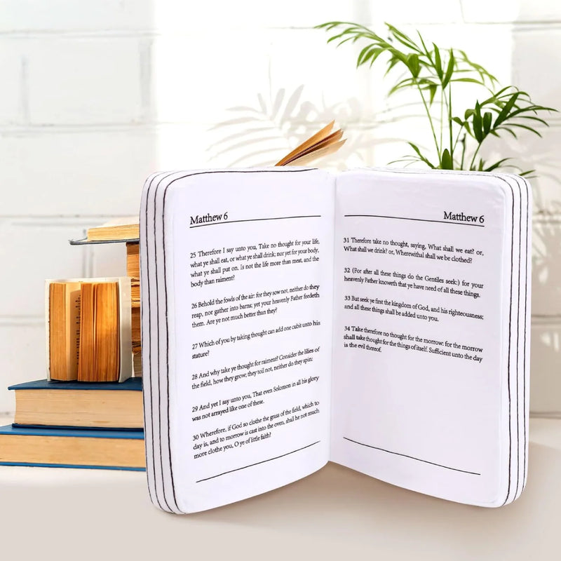 Holy Bible Pillow Plush – Book Shape with Bible Verses