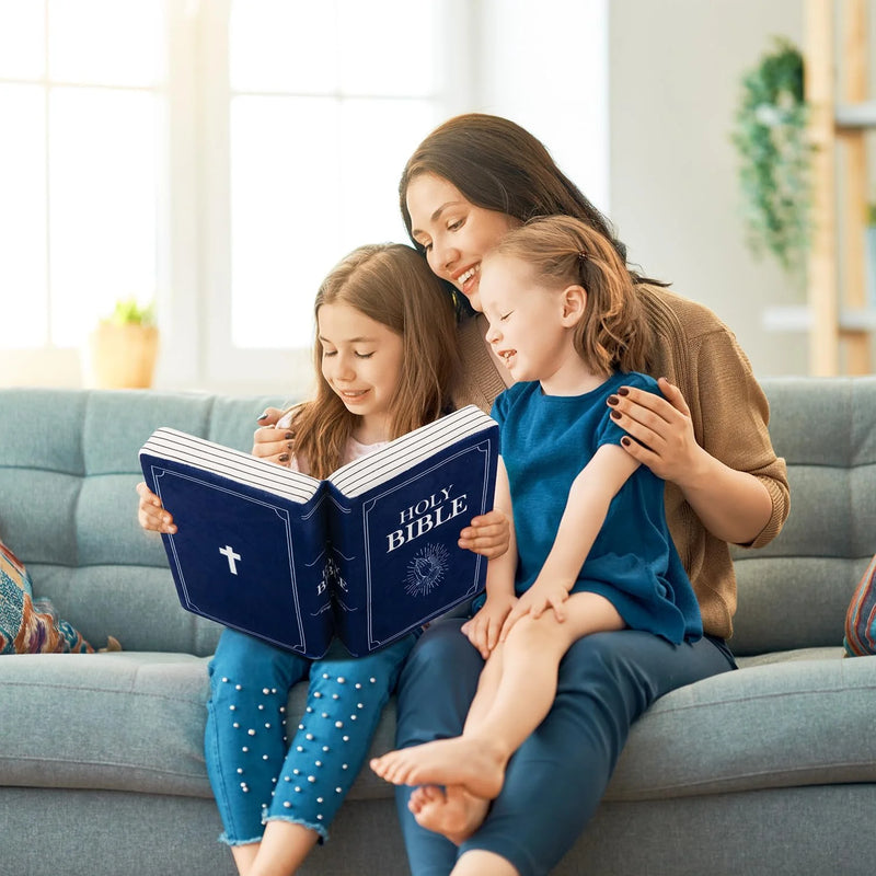 Holy Bible Pillow Plush – Book Shape with Bible Verses