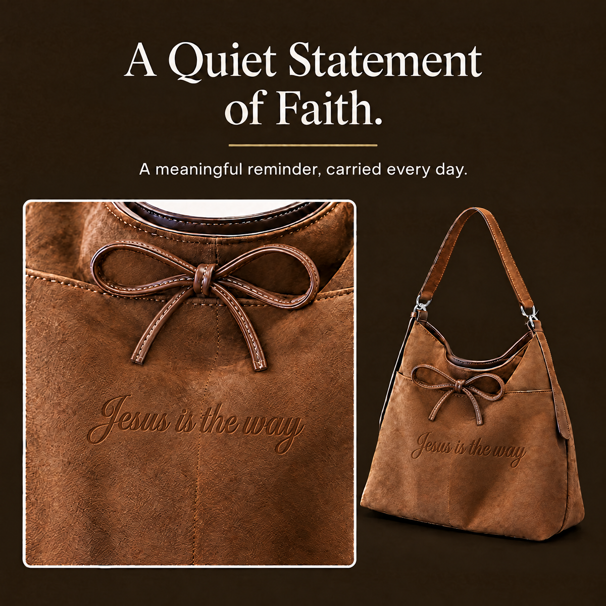 Centered Jesus is the way deboss with short leather bow