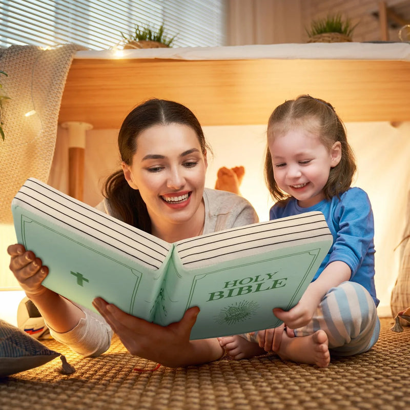 Holy Bible Pillow Plush – Book Shape with Bible Verses