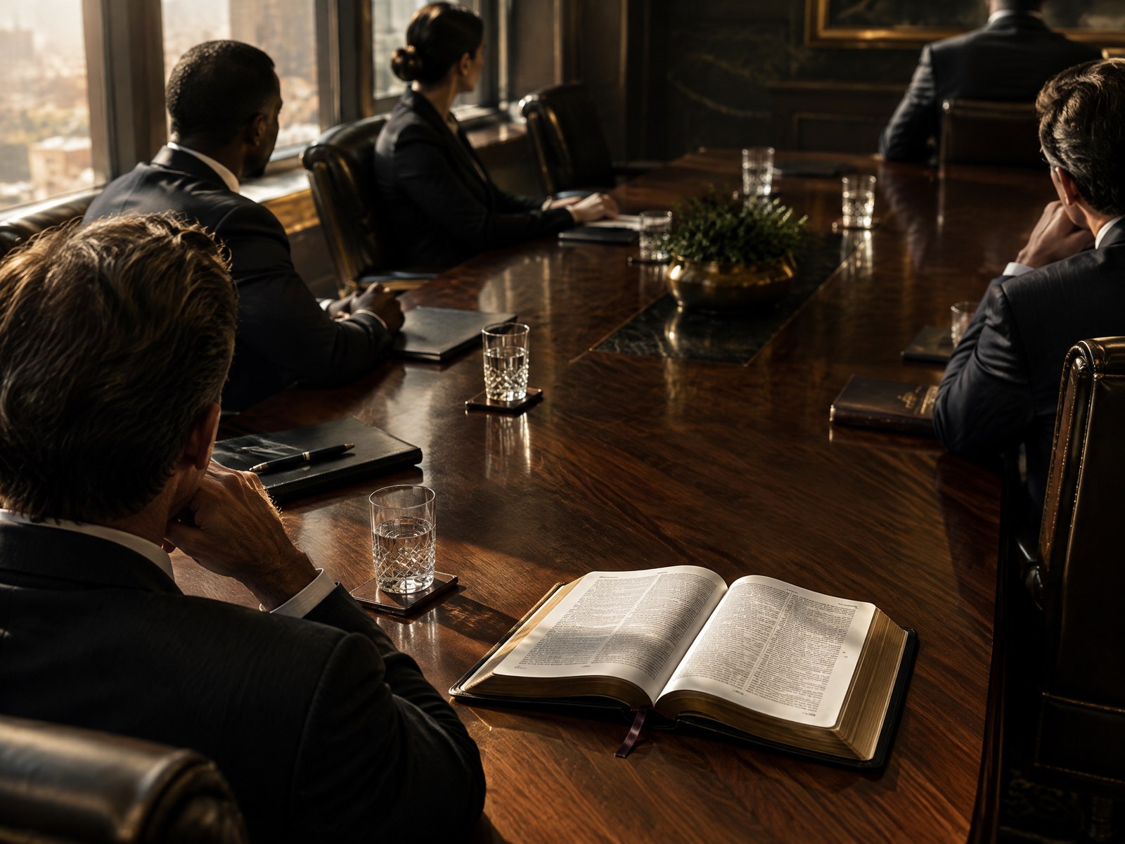 Private power meeting with an open Bible